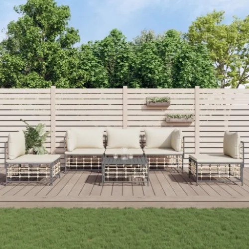 Set Divani da Giardino 6 pz con Cuscini Antracite in Polyrattan