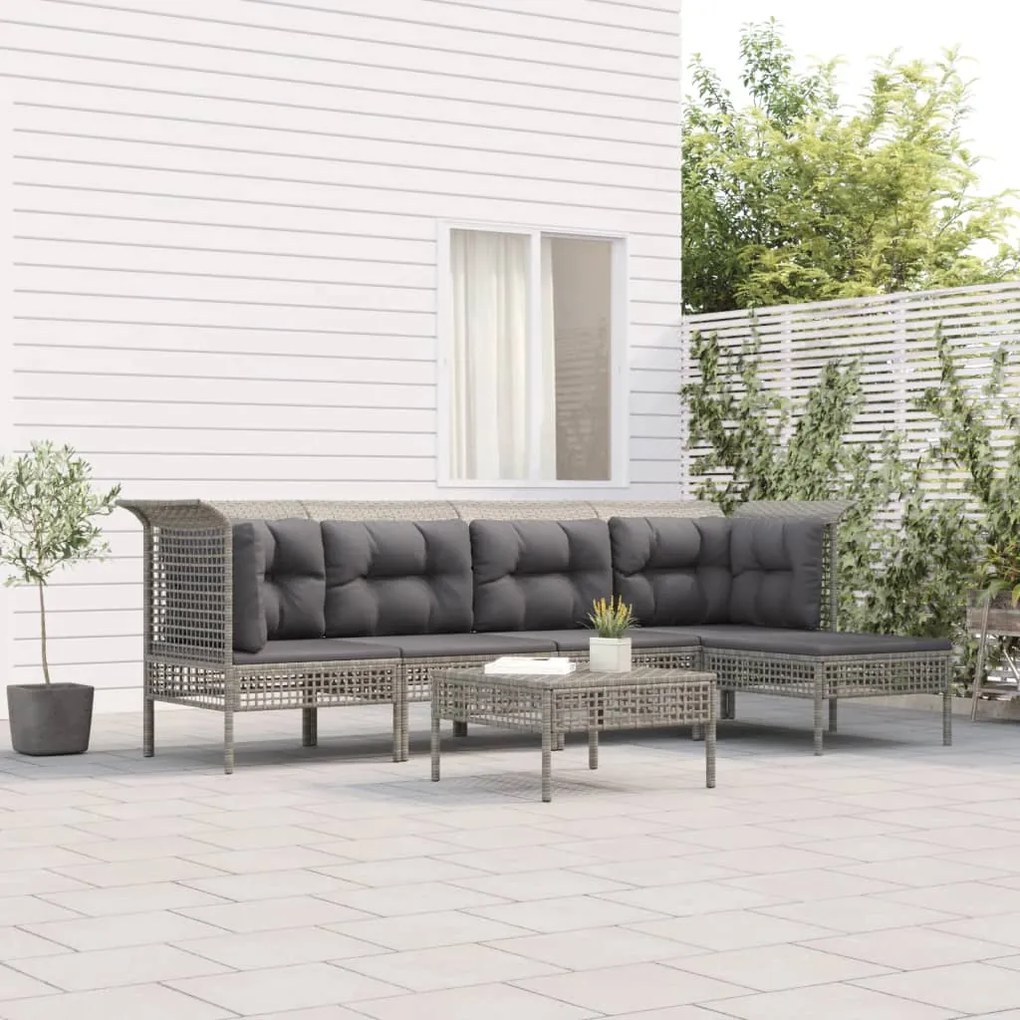 Set divani da giardino 6 pz con cuscini in polyrattan grigio