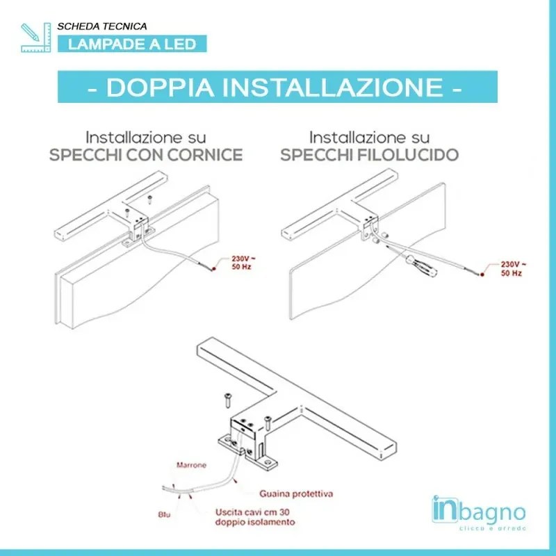 Lampada LED per specchio 30 cm nero opaco con doppia installazione
