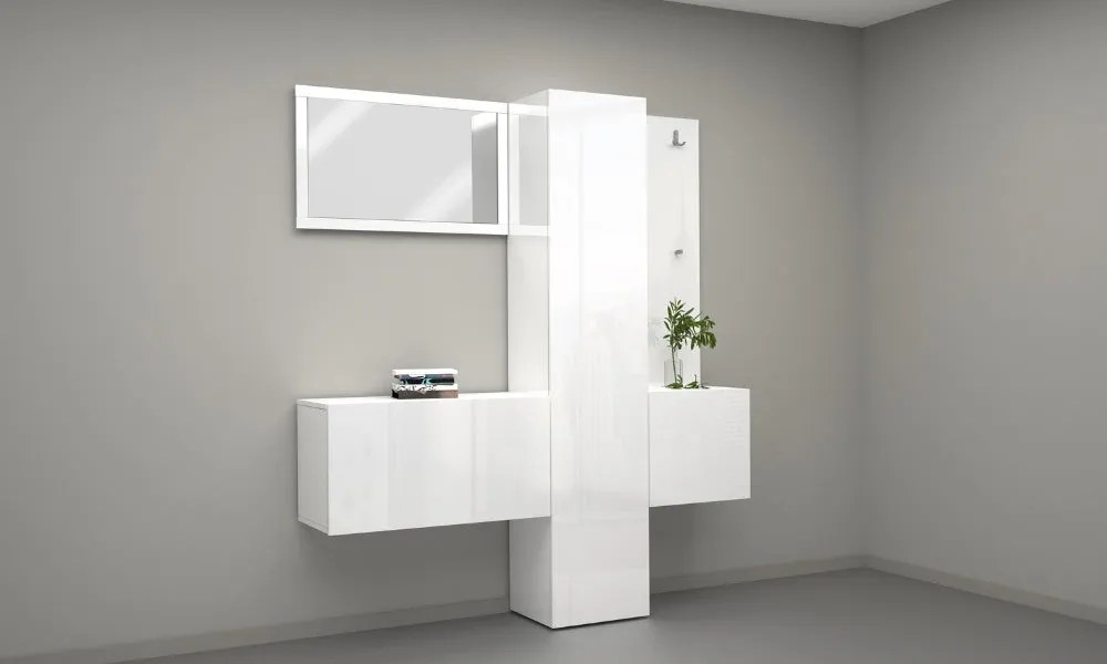 Set Ingresso Moderno KOMPACT 4 Pezzi – 170x35x191 cm, Specchio e 11 Ripiani