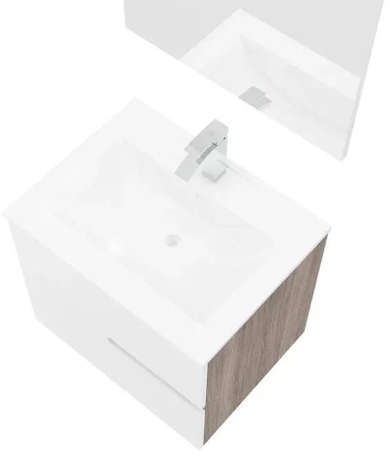 Mobile sottolavabo e lavabo con illuminazione Eva frontale bianco/laterali rovere fumo L 60 x H 53 x P 46.5 cm 1 vasca 2 cassetti