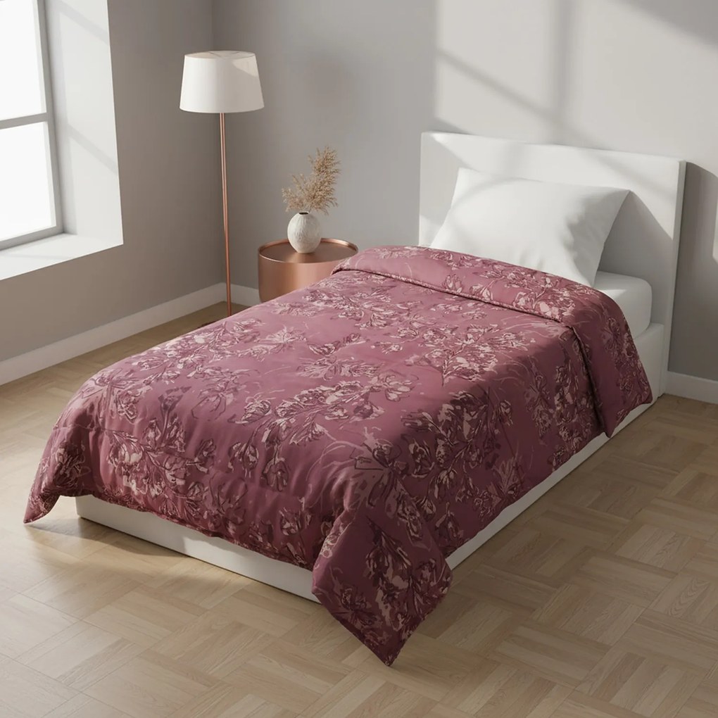 Trapunta singola vinaccia floreale