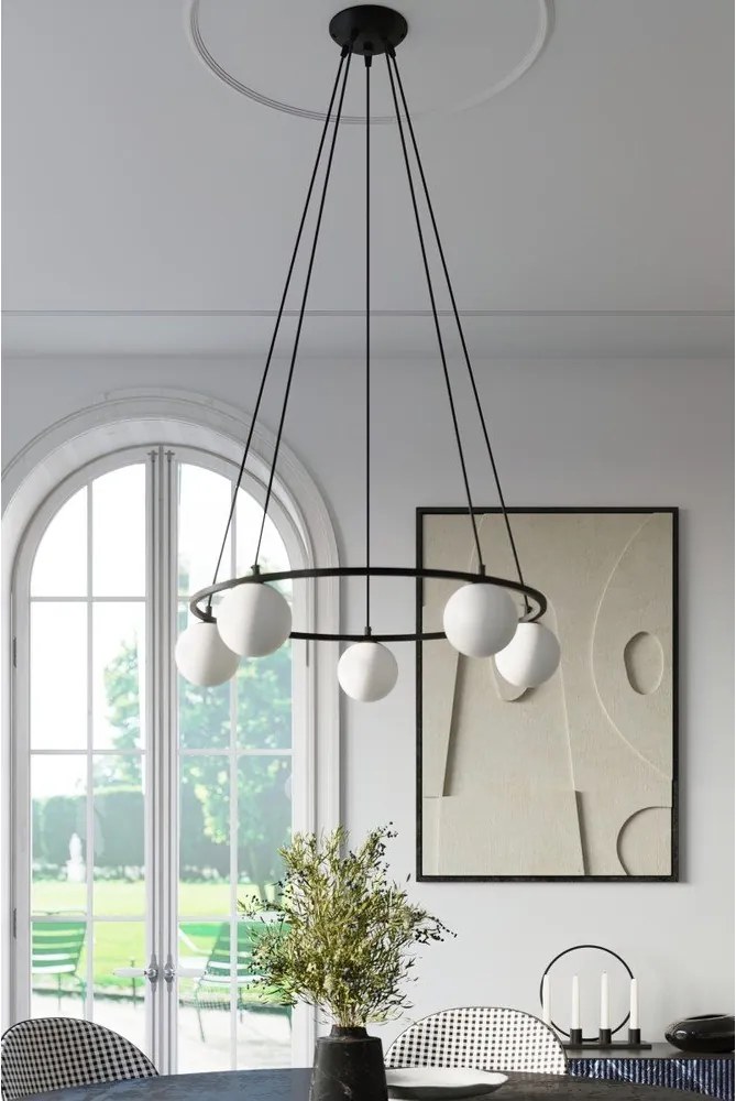 Lampadario bianco/nero con paralume in vetro Umerta – Sollux