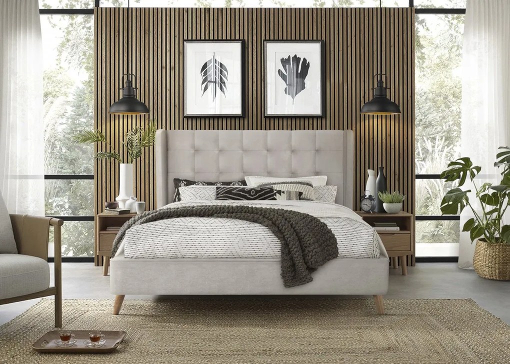 Letto Estella in velluto beige - 160x200 cm