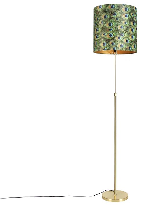 Lampada da terra oro/ottone con paralume in velluto pavone 40/40 cm - Parte