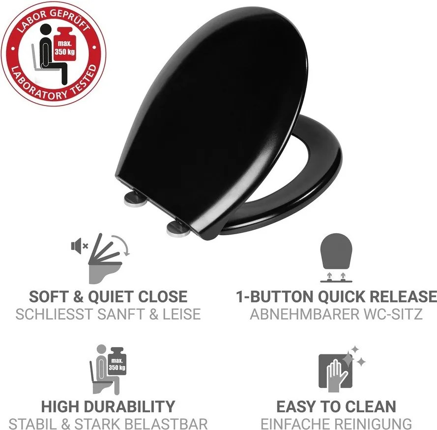 Sedile WC con chiusura Easy-Close (automatica) 37 x 44,5 cm Rieti – Wenko
