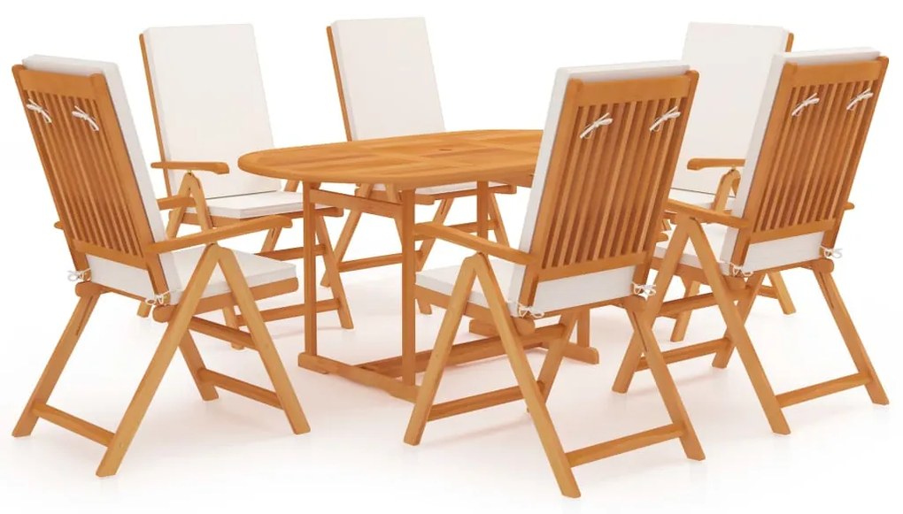 Set da pranzo da giardino 7 pz con cuscini legno di teak