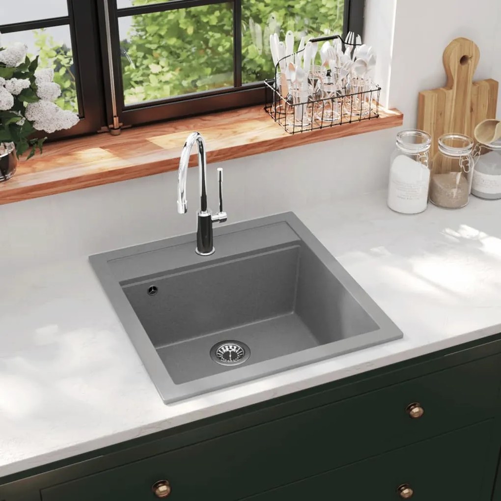 Lavello Da Cucina İn Granito Vasca Singola Grigio /
