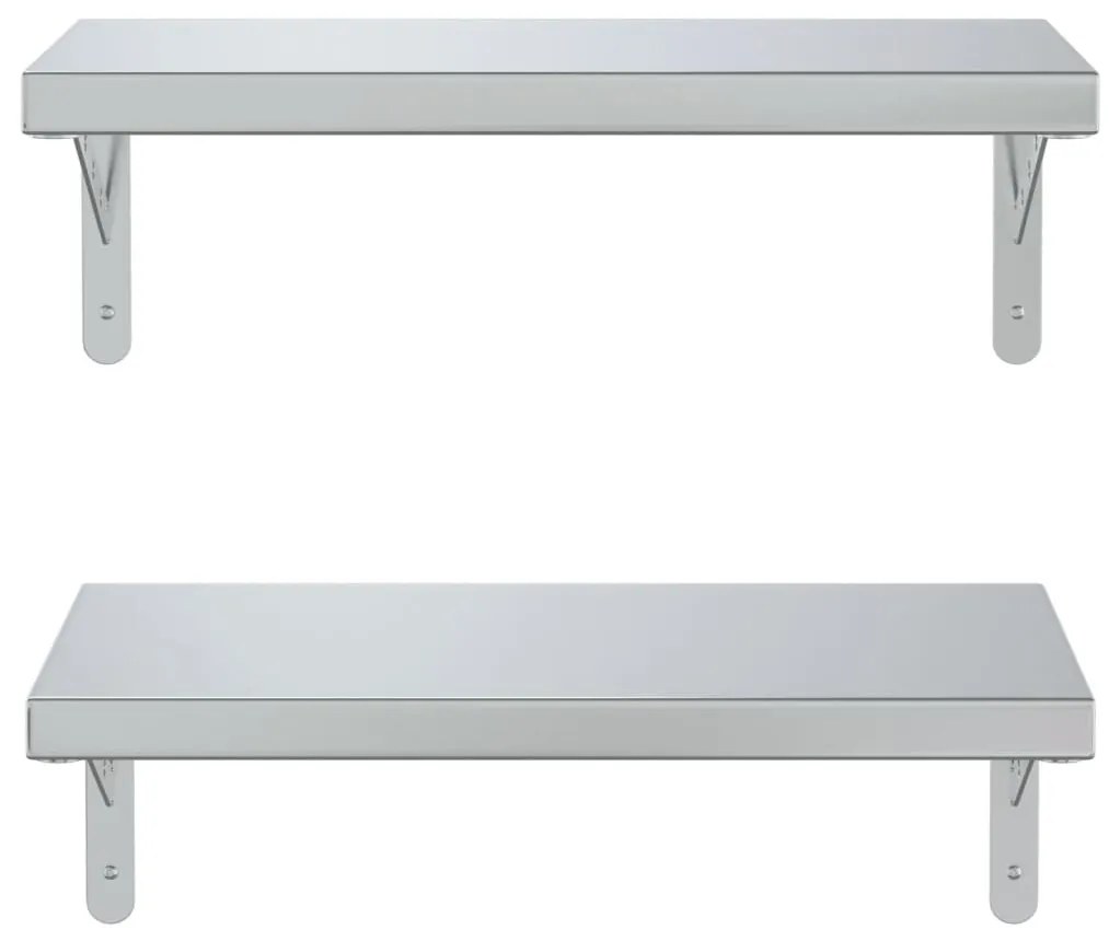 Mensole a muro 2 pz 50x23,5 cm argento in acciaio inossidabile