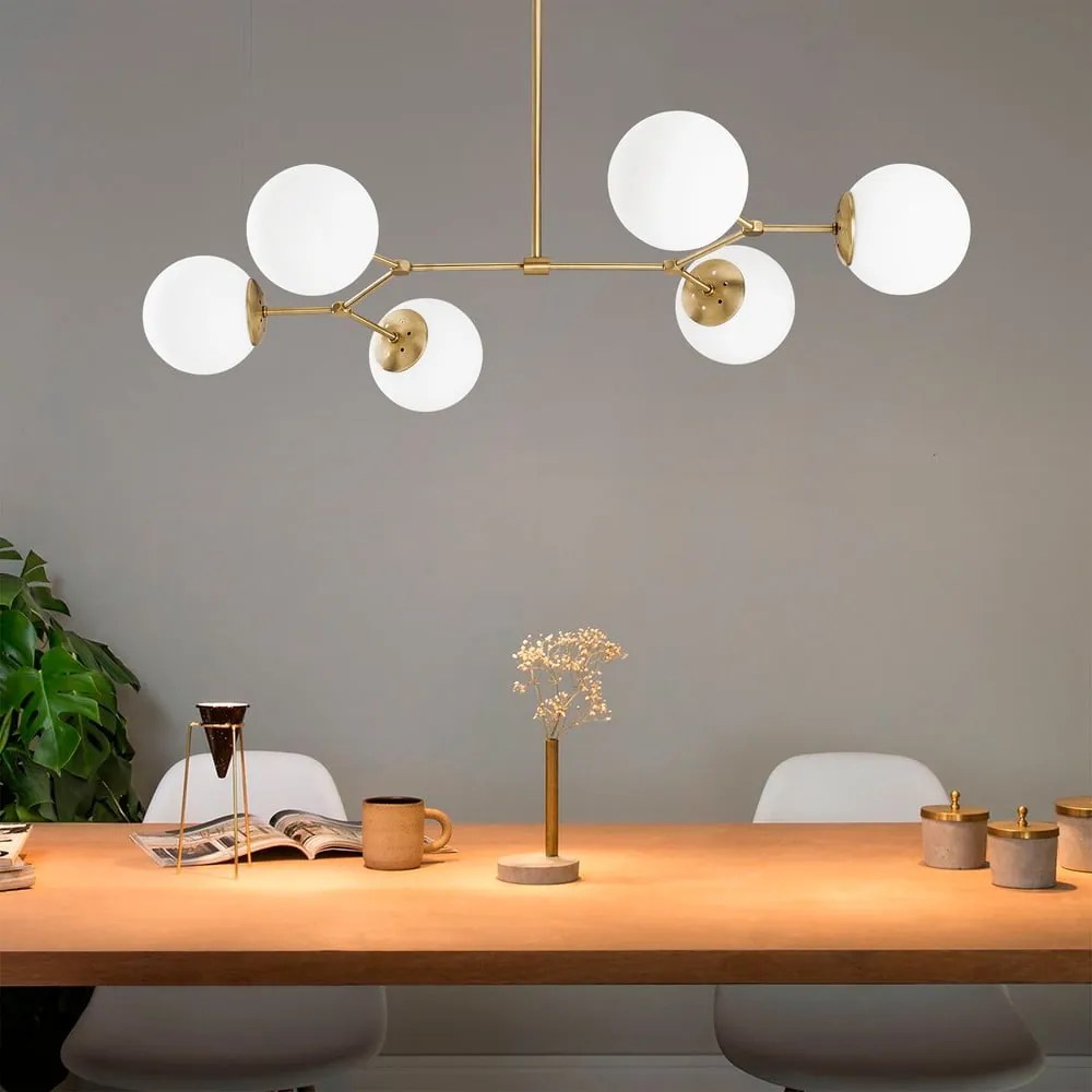 Lampadario bianco/color ottone con paralume in vetro Damar – Opviq lights