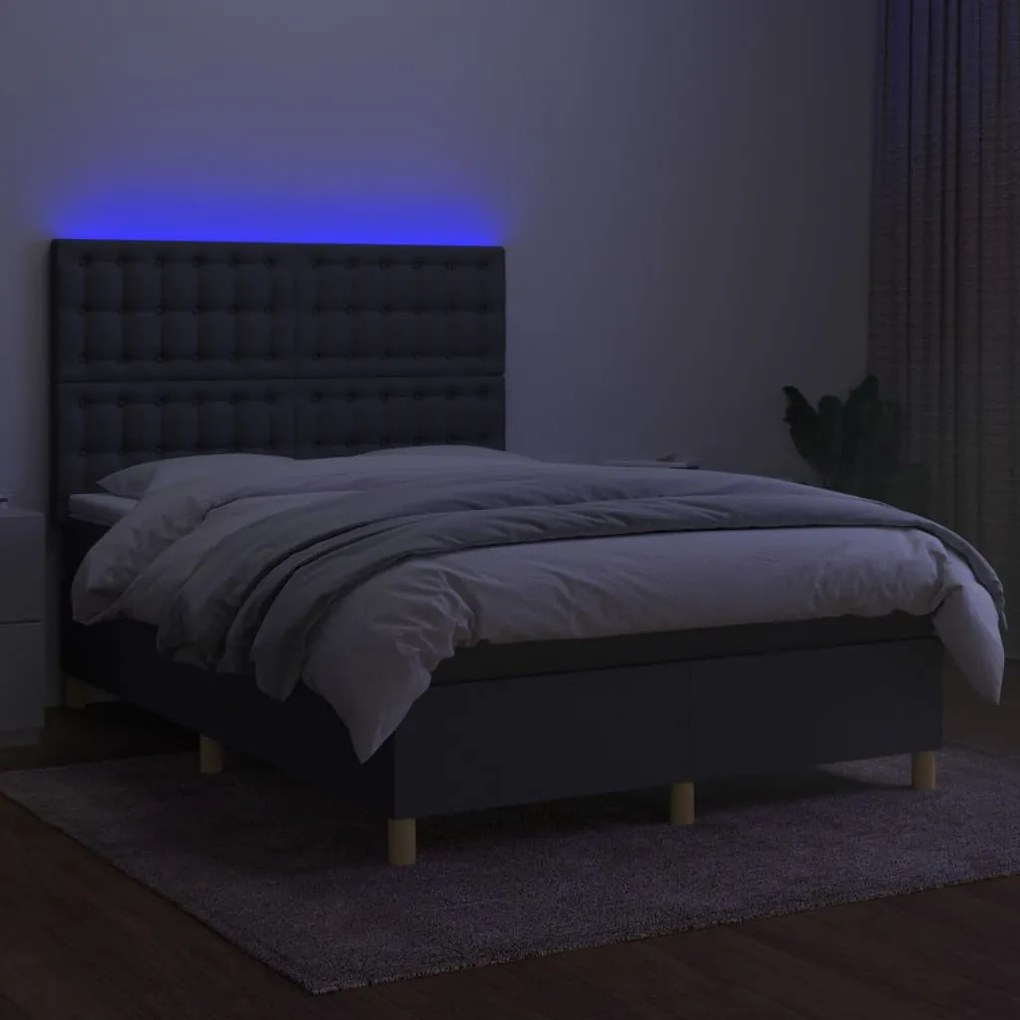 Letto a molle materasso e led grigio scuro 140x190cm in tessuto