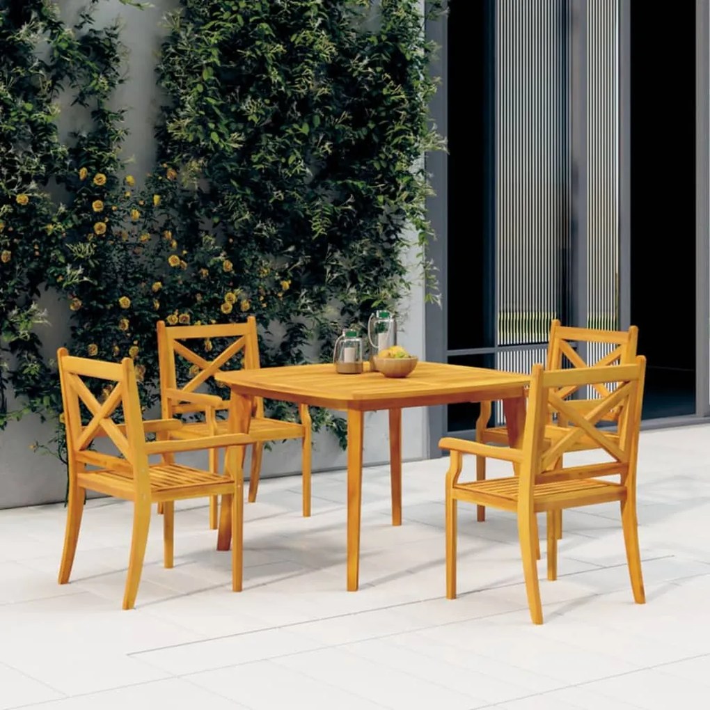 Set Mobili Da Pranzo Per Giardino 5 Pz Legno Massello Di Acacia /