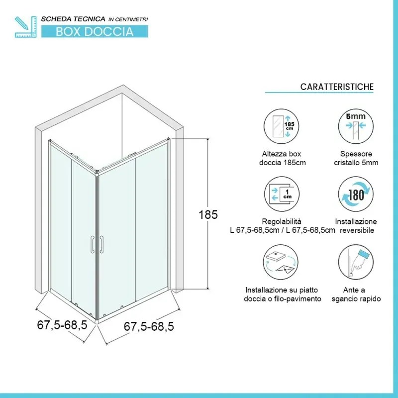 Box doccia angolare 70x70 cm Geo doppio scorrevole in cristallo trasparente