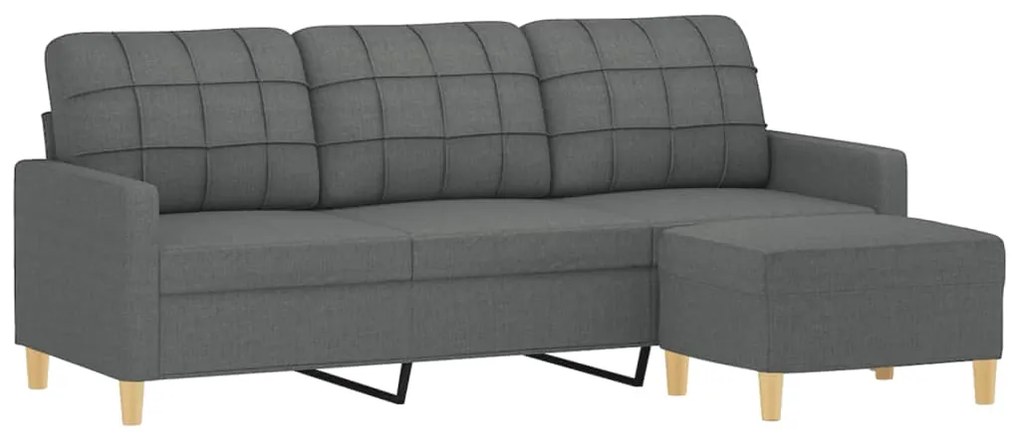 Divano a 3 posti con poggiapiedi grigio scuro 180cm in tessuto