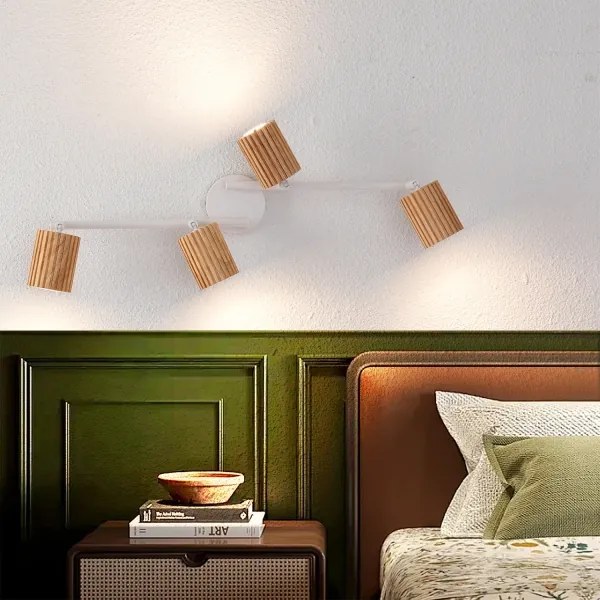 Brilagi - Faretto MODERN WOOD 4xGU10/8W/230V legno di caucciù/bianco