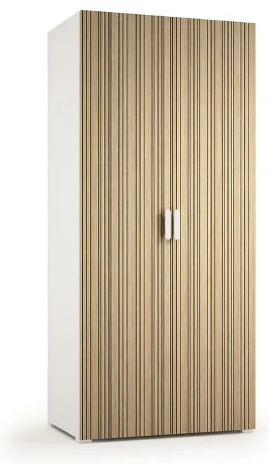 Kit cabina armadio armadio con tubo abiti e ripiani in truciolare 80 x 190 x 52 cm bianco con ante rovere rigato