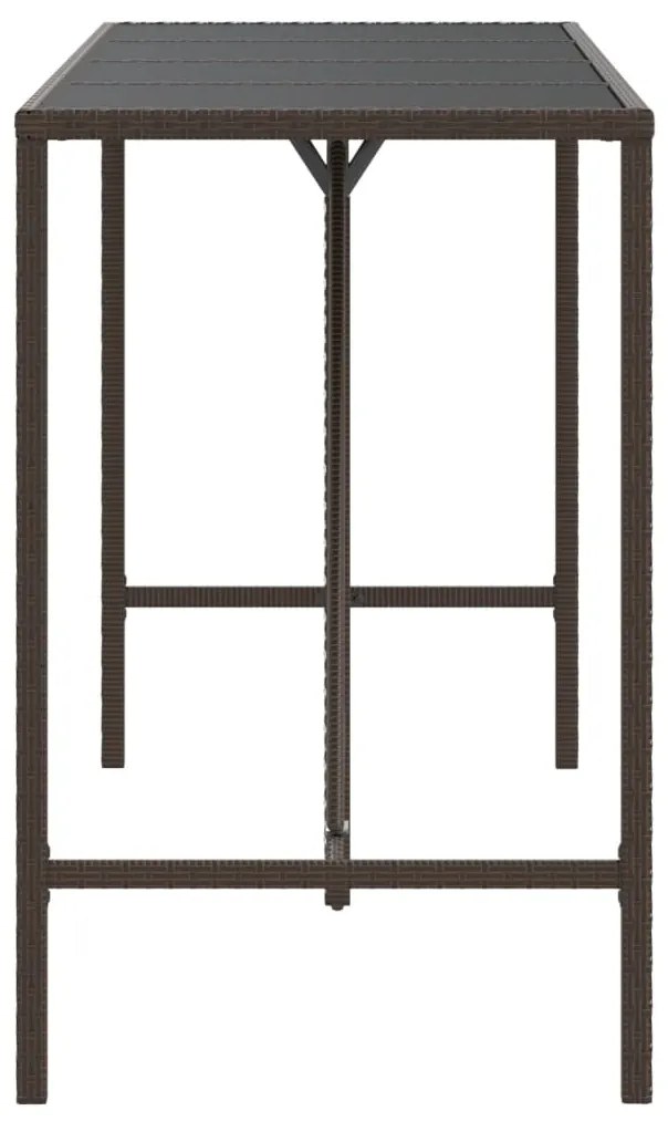 Tavolo bar con piano in vetro marrone 180x70x110 cm polyrattan