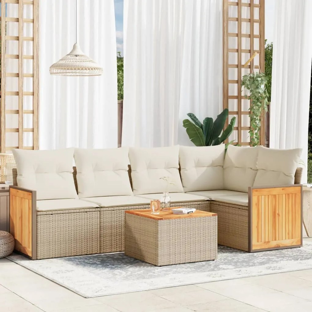 Set divano da giardino 6 pz con cuscini beige in polyrattan