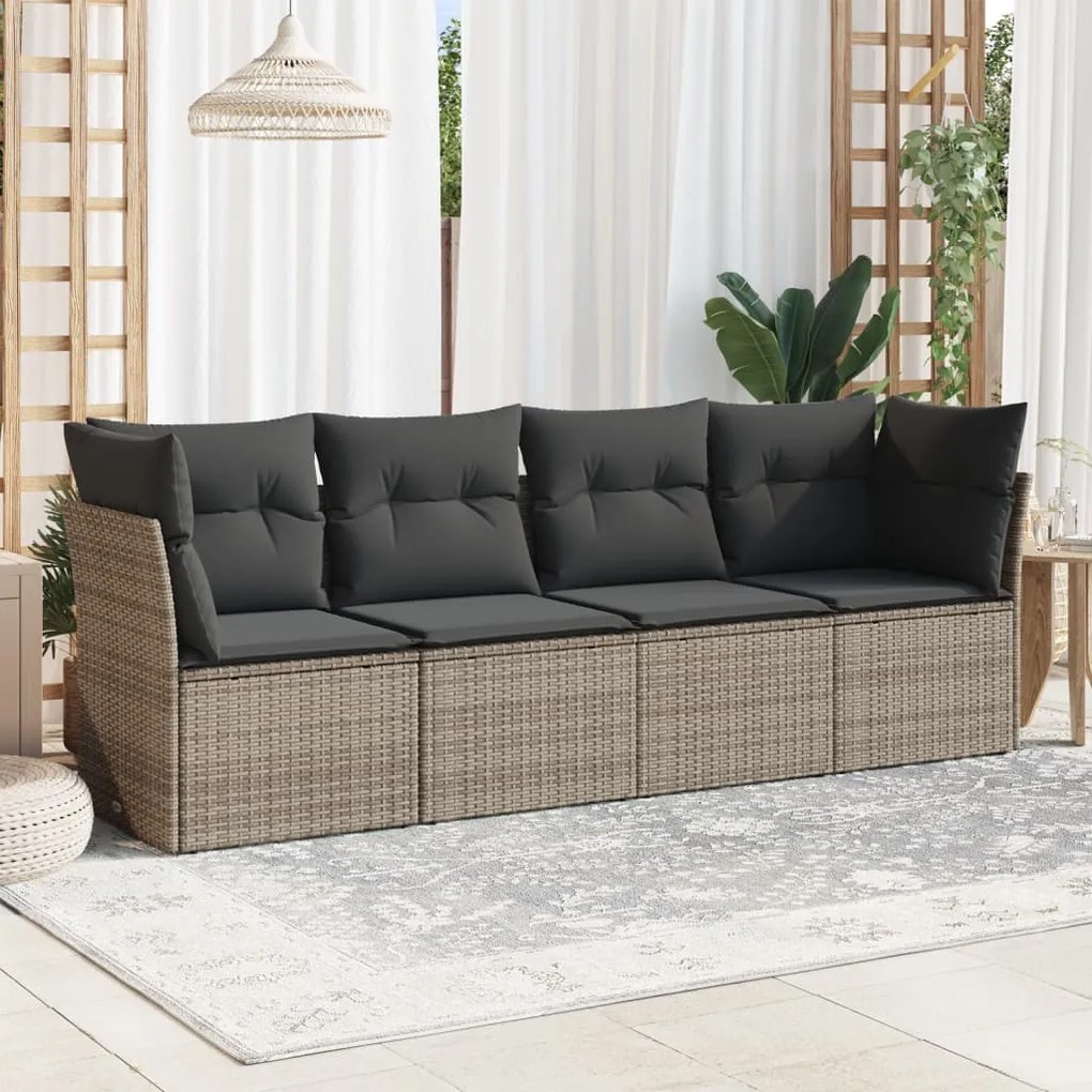 Set divani da giardino 4 pz con cuscini in polyrattan grigio