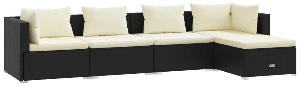 Set Salotto da Giardino 5 pz con Cuscini in Polyrattan Nero