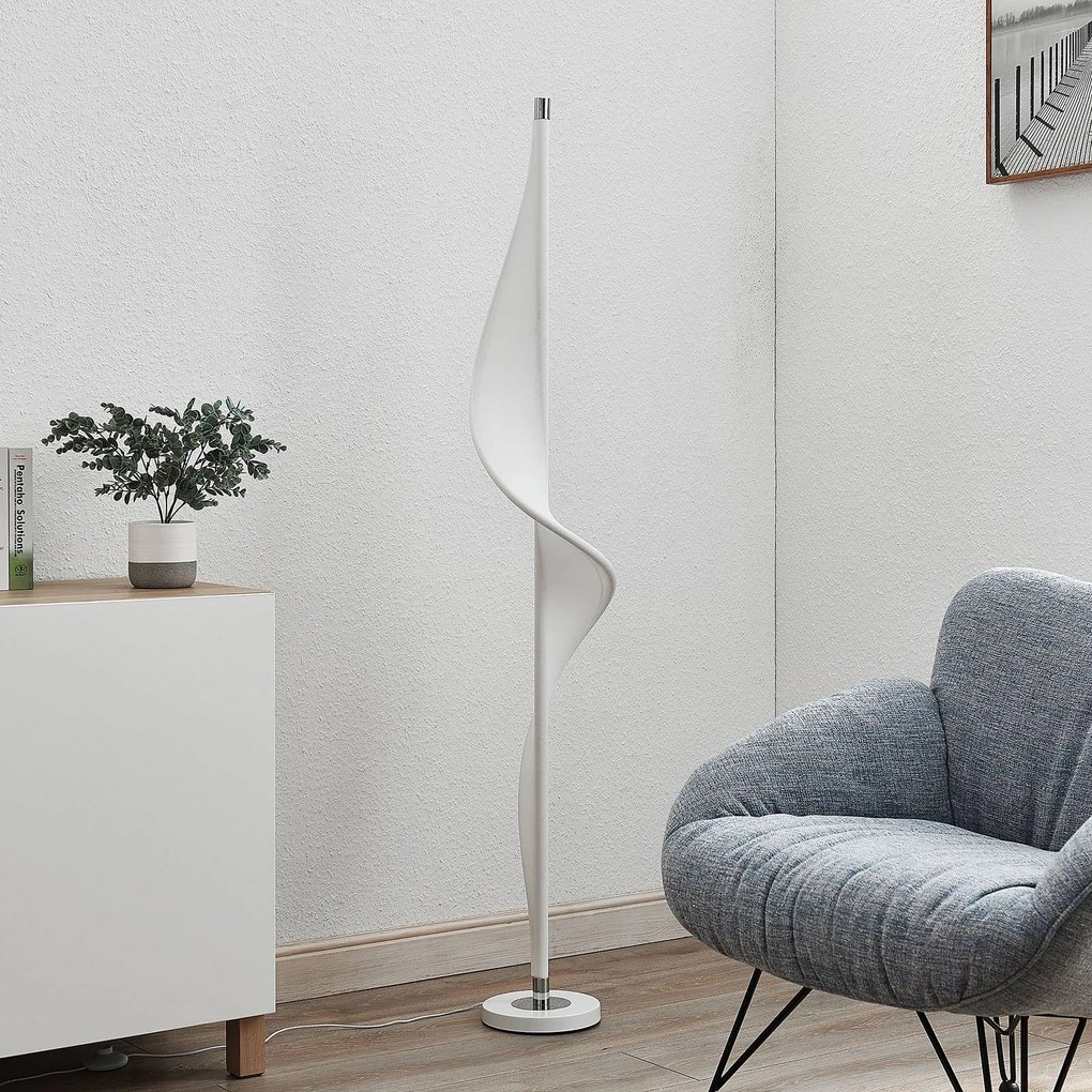 Lampada da terra Edano Lucande, dimmerabile, Bianco / Opale, Soggiorno / Sala da pranzo, Tessuto / Stoffa / Seta, Moderno, Lampada da terra