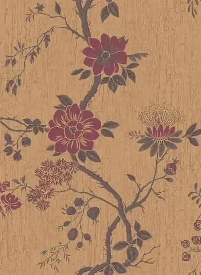 Cole & Son Carta da parati Camellia - Crimson/ Gold