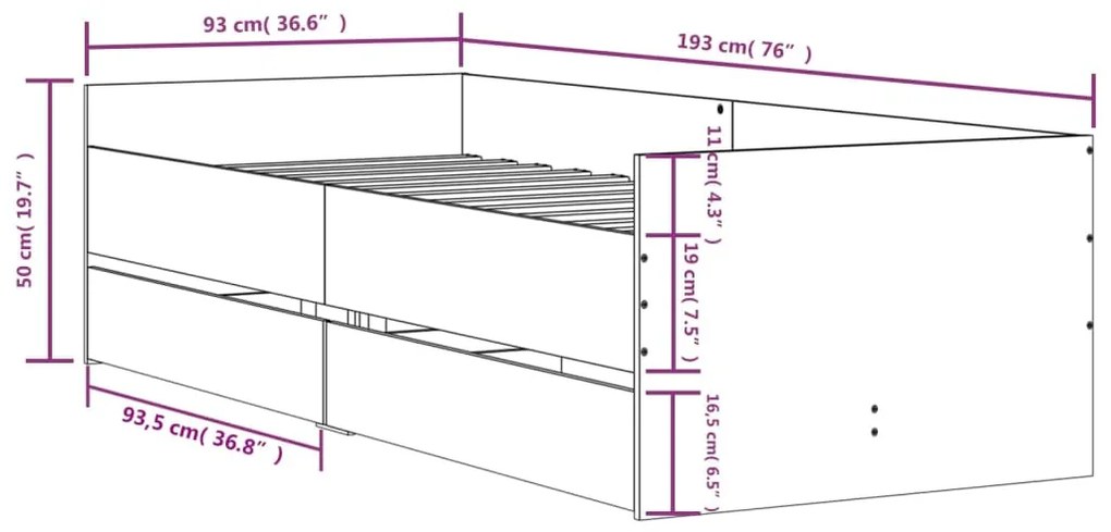 Giroletto con Cassetti Grigio Sonoma 90x190 cm