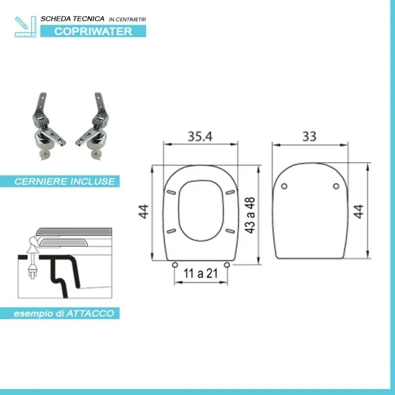 Copriwater compatibile per Tesi Ideal Standard in legno bianco con cerniere regolabili