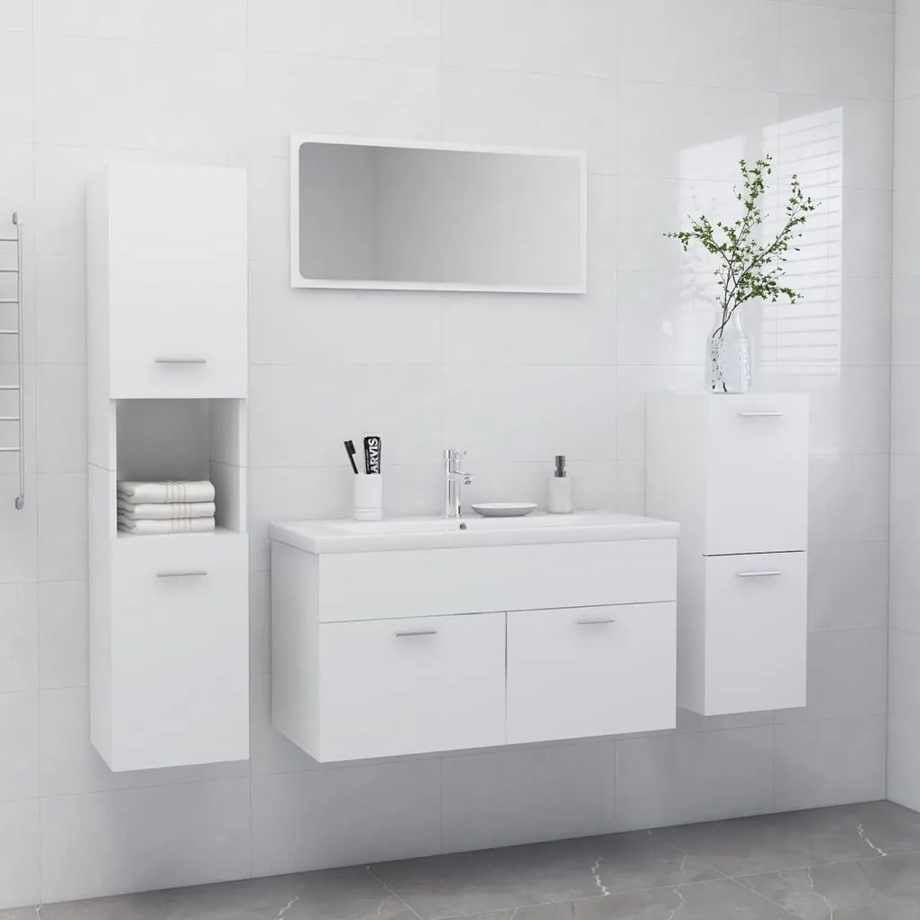 Set Mobili Da Bagno Bianco İn Legno Multistrato /