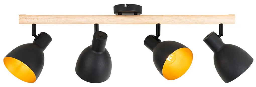 Faretto rustico nero con legno 4 luci - Flint