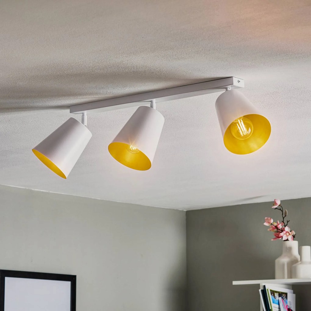 EMIBIG LIGHTING Faretto da soffitto Prism in acciaio, 3 luci, bianco/oro
