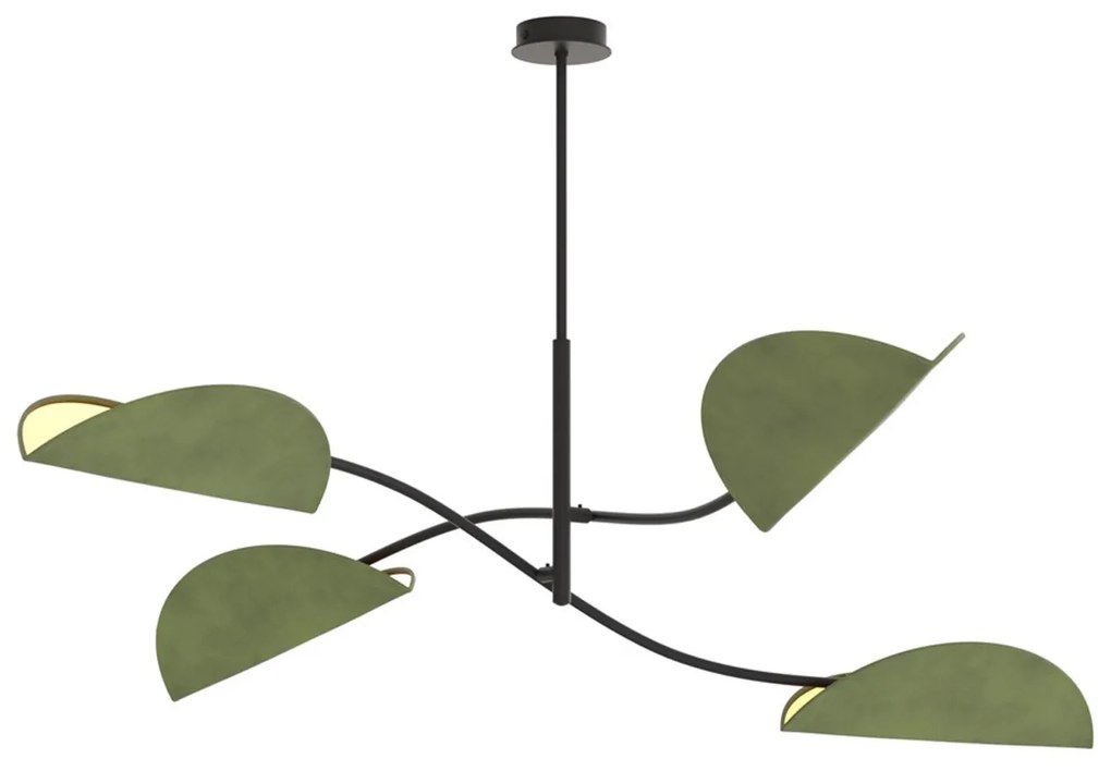 Plafoniera Moderna Ares Acciaio Nero Verde 4 Luci E14 Ip20