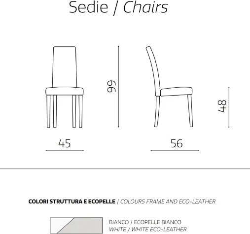 Sedia in ecopelle con gambe verniciate BIANCO mod. DENVER Set da 2 pezzi