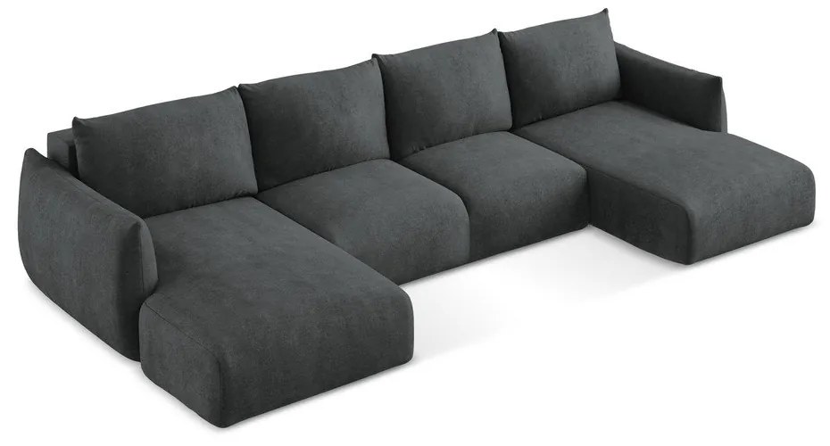 Divano angolare grigio scuro allungabile (a U) con rivestimento in ciniglia Leila – Makamii