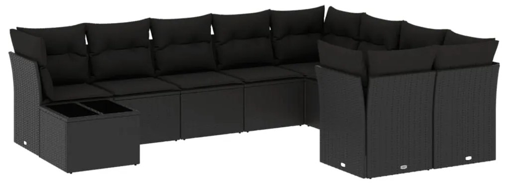 Set Divani da Giardino 10pz con Cuscini in Polyrattan Nero