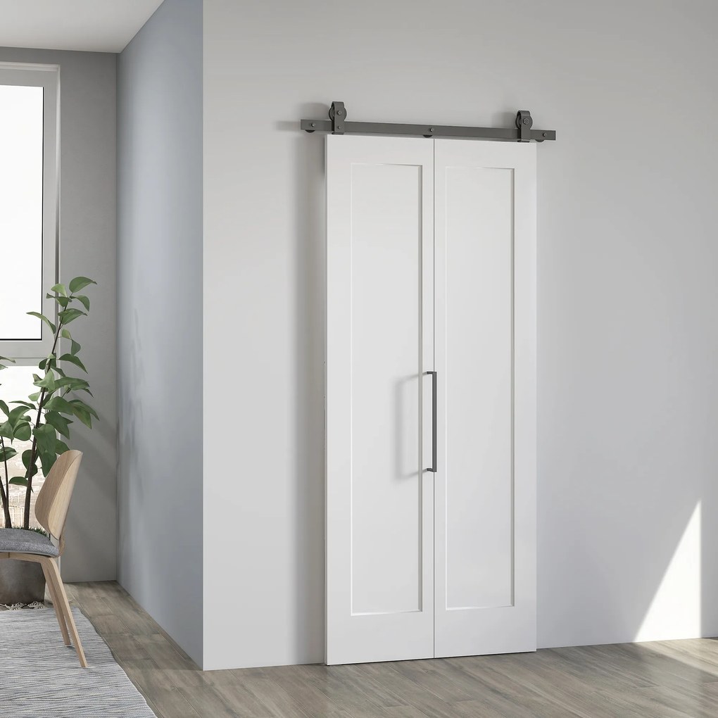 Porta Scorrevole a Libro 90x210 cm con Superficie Verniciabile in MDF e Carbonio Bianco...