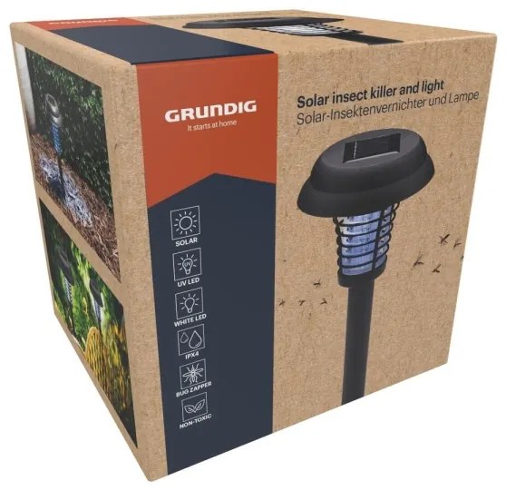 Grundig - Lampada solare a LED e trappola per insetti con LED UV, batteria 1xAA 600 mAh, IPX4