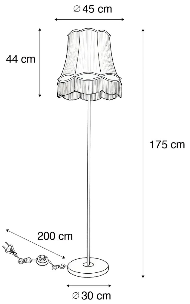 Lampada da terra retrò in ottone con paralume Granny crema 45 cm - Kaso