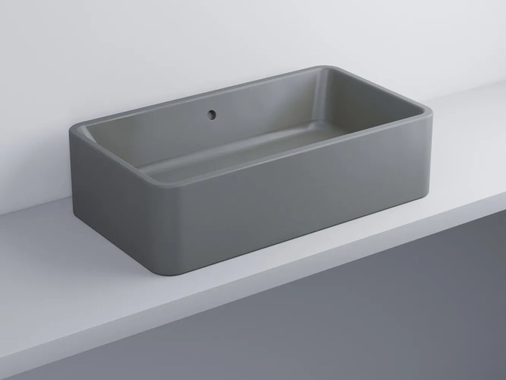 Cielo Shui Lavabo 75x42 da appoggio rettangolare con troppo pieno in ceramica cemento