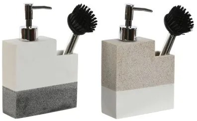 Spazzolino Spugna con Manico e Dispenser per Sapone Home ESPRIT Bianco Beige Grigio 11 x 9,3 x 16,6 cm (2 Unità)