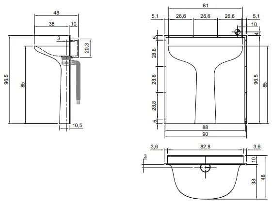 Antonio Lupi Calice Lavabo Incasso Parete 96,5x48x90 cm In Corian