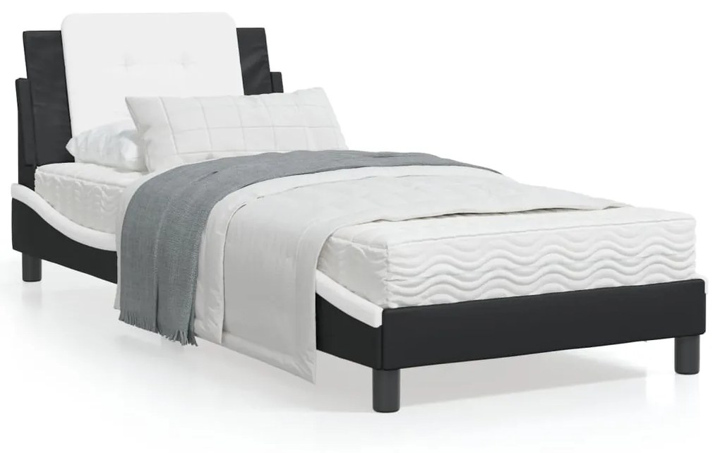 Letto Con Materasso Nero E Bianco 80x200 Cm İn Similpelle /