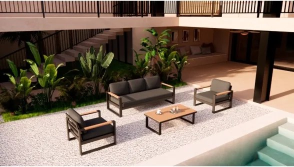 Salotto Da Esterno 5 Posti In Alluminio Con Tavolino E Cuscini Boston Antracite