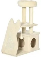 Albero Tiragraffi per Gatti 60x30x83 cm con Tappetino e Pali in Sisal Beige