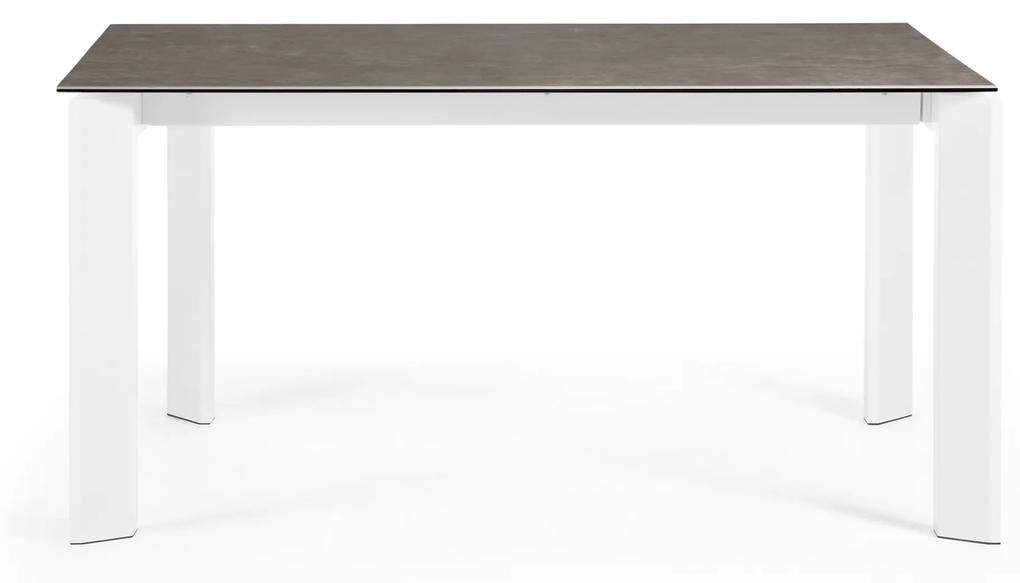 Kave Home - Tavolo allungabile Axis porcellana Vulcano Ceniza e gambe acciaio bianco 160 (220) cm