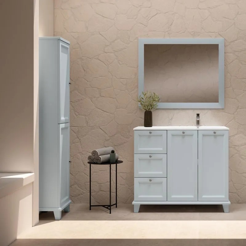 Mobile da bagno a terra sotto lavabo L 102.7 x H 85 x P 46 cm blu laccato opaco, 3 cassetti, 2 ante VISOBATH Unike