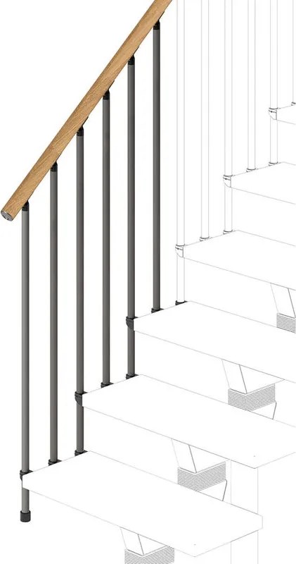 Balaustra in kit IRIS Vida Giro in legno grigio antracite, corrimano in legno faggio, L 120 cm fissaggio a parete