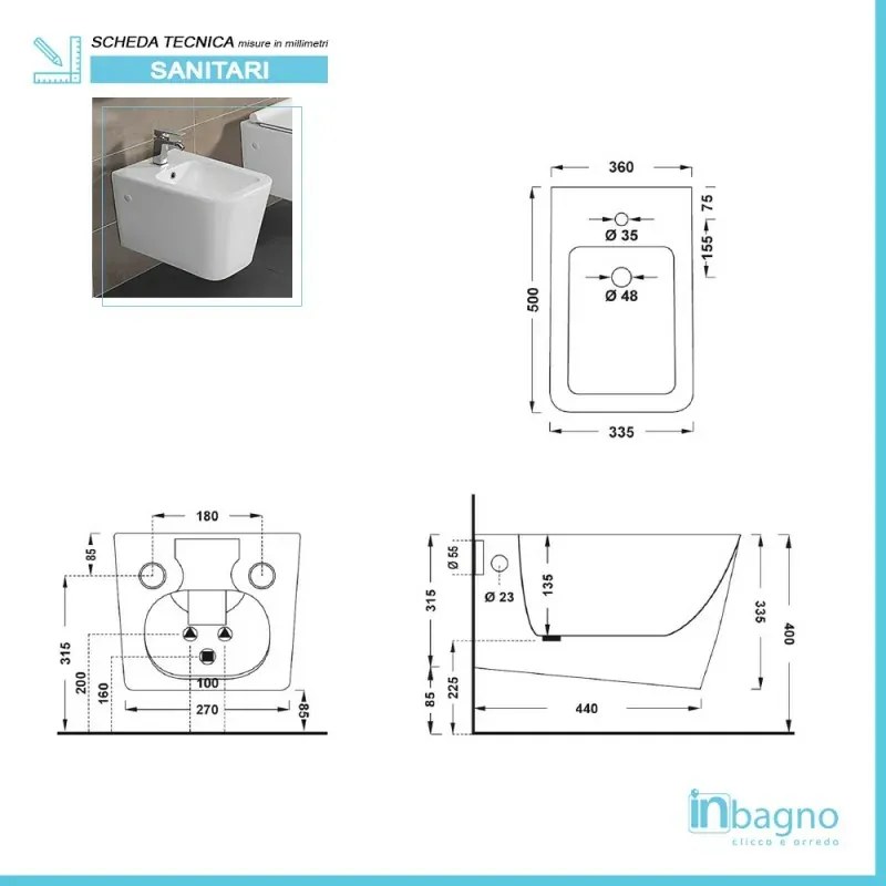 Sanitari sospesi Rimless serie Malaga completo di sedile rallenty