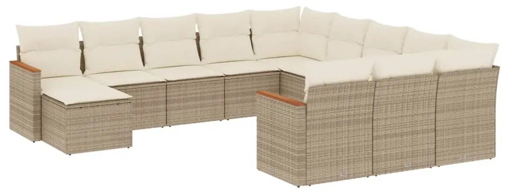 Set divani da giardino 12 pz con cuscini beige in polyrattan