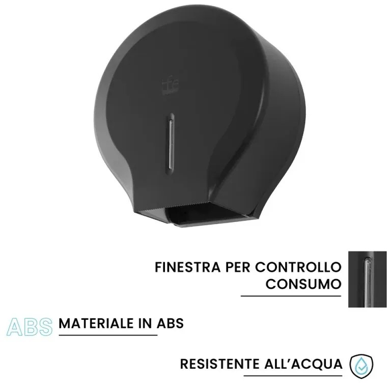 Distributore di carta igienica a rotoli fino a 300 mt in ABS nero